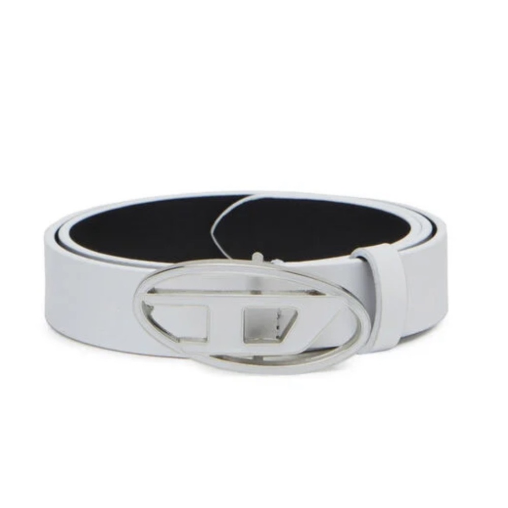 Diesel 2.4cm Leather Belt With Enamelled Oval D Buckle